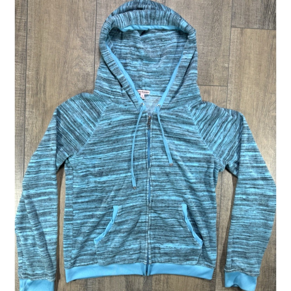 Capri Juicy Couture Velour Track Jacket Womens L Blue Hoodie Full Zip Y2K Stripe
